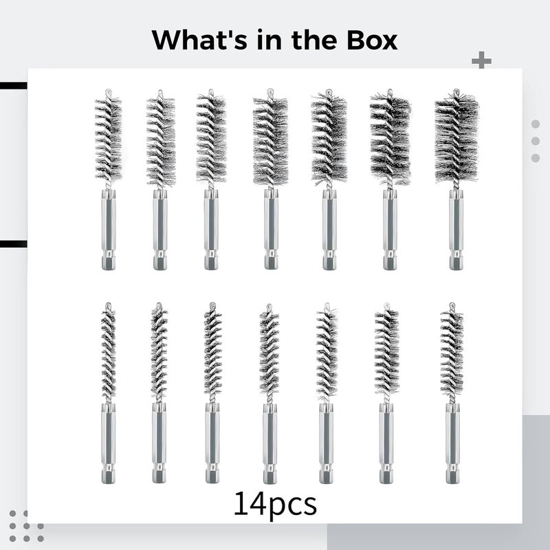 14-Piece Stainless Steel Bore Brush Set, 5/16 To 1 Inch, Wire Brushes For Drill, Heavy-Duty Metal Bristles With 1/4 Inch Hex Shank For Pipe And Cleaning, Rust Removal, Deburring - Image 4