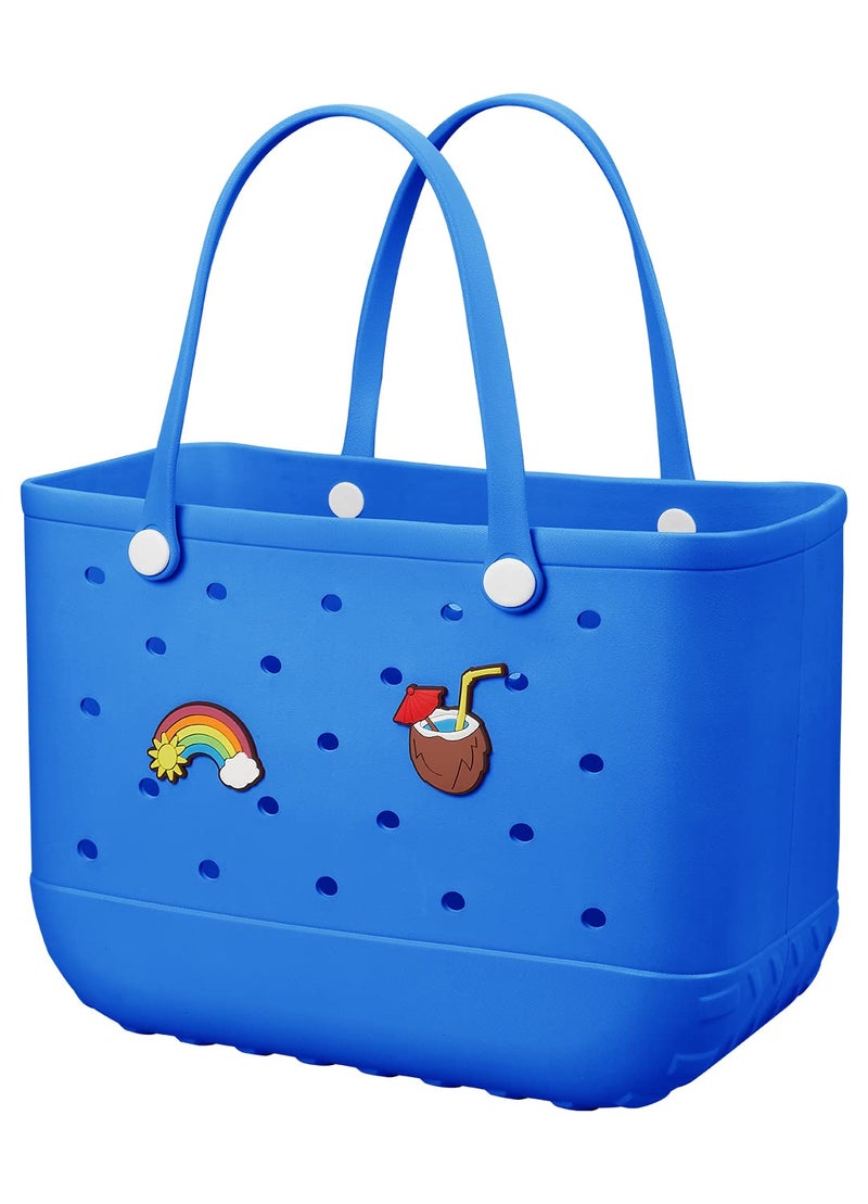 Baonat Beach Bag Rubber Tote Bag - Waterproof Travel Bag for Women Washable Tote Bag Handbag for Sports Beach Market Pool (Blue, Large) - Image 1