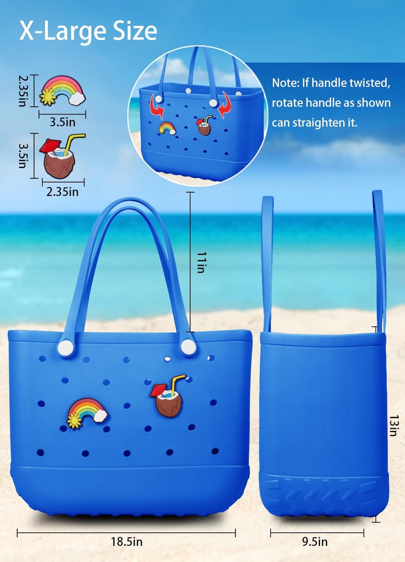 Baonat Beach Bag Rubber Tote Bag - Waterproof Travel Bag for Women Washable Tote Bag Handbag for Sports Beach Market Pool (Blue, Large) - Image 2