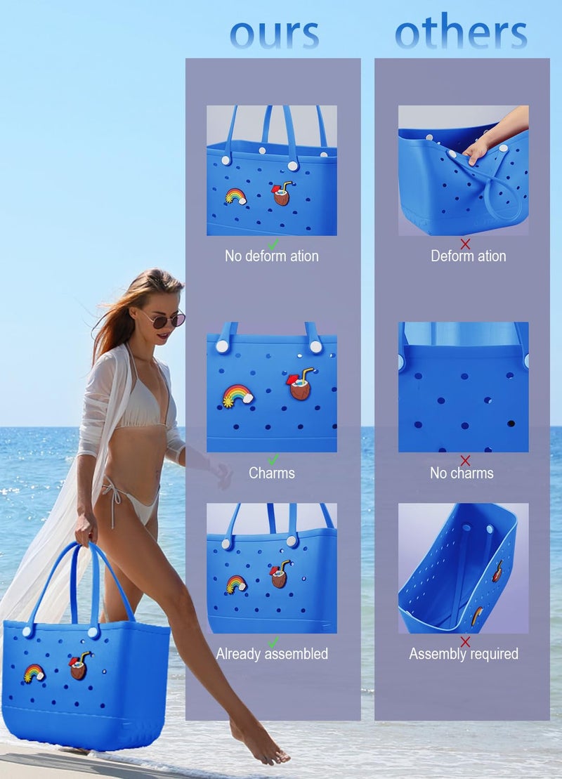 Baonat Beach Bag Rubber Tote Bag - Waterproof Travel Bag for Women Washable Tote Bag Handbag for Sports Beach Market Pool (Blue, Large) - Image 5