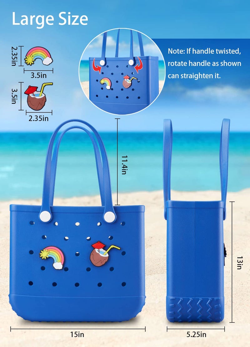 Baonat Beach Bag Rubber Tote Bag - Waterproof Travel Bag for Women Washable Tote Bag Handbag for Sports Beach Market Pool (Blue, Large) - Image 3