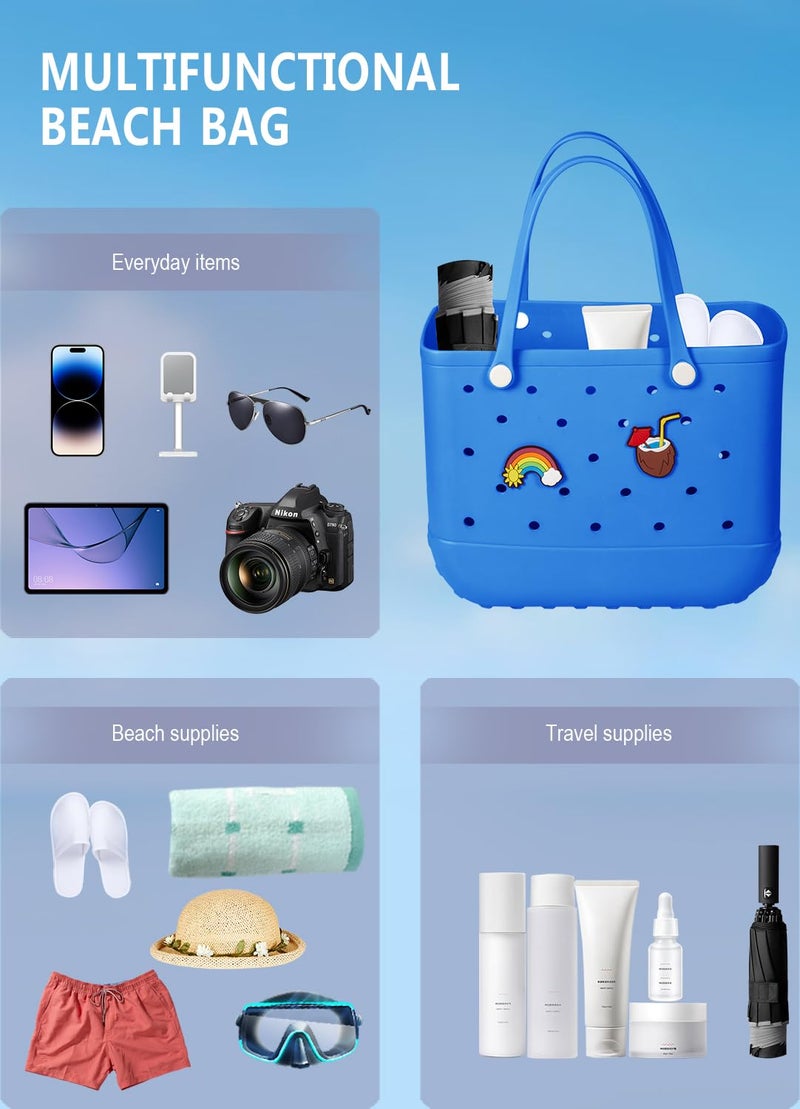 Baonat Beach Bag Rubber Tote Bag - Waterproof Travel Bag for Women Washable Tote Bag Handbag for Sports Beach Market Pool (Blue, Large) - Image 4