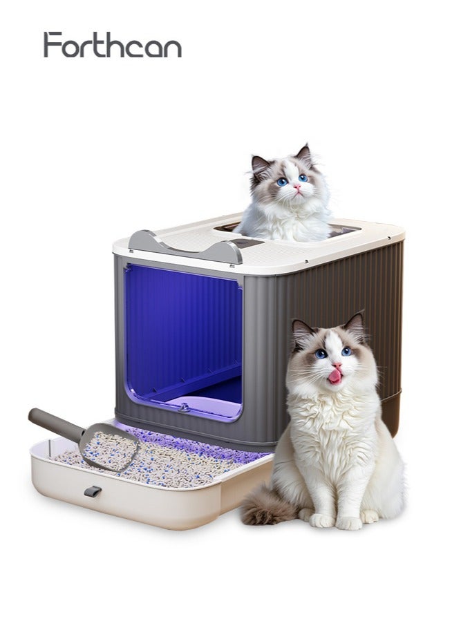 Forthcan Large Fully Enclosed Cat Litter Box with Drawer, Upgraded Covered Kitty Litter Boxes with Lid and Top Entry, Anti-Splashing Easy to Clean,Deodorizing Cat Toilet - Image 1