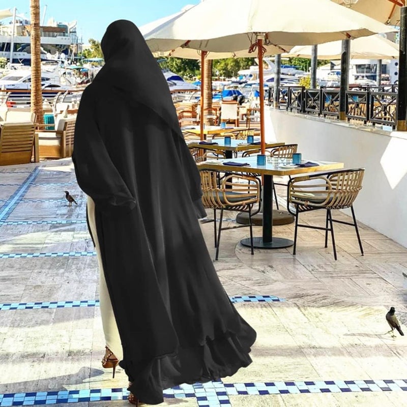 IWEMEK Women Chiffon Muslim Dress Open Front Abaya Long Sleeve Flowy Maxi Cardigan Dress - Black, X-Large - Image 2
