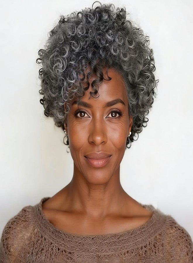 MOONSHOW Short Curly Wigs for Black Women - Synthetic Afro Wig - Pixie Cut with Bangs - Glueless - Modern Style - Image 1