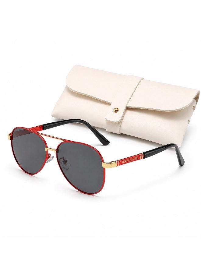 Classic Aviator Sunglasses with Protective Case,  Red - Image 1