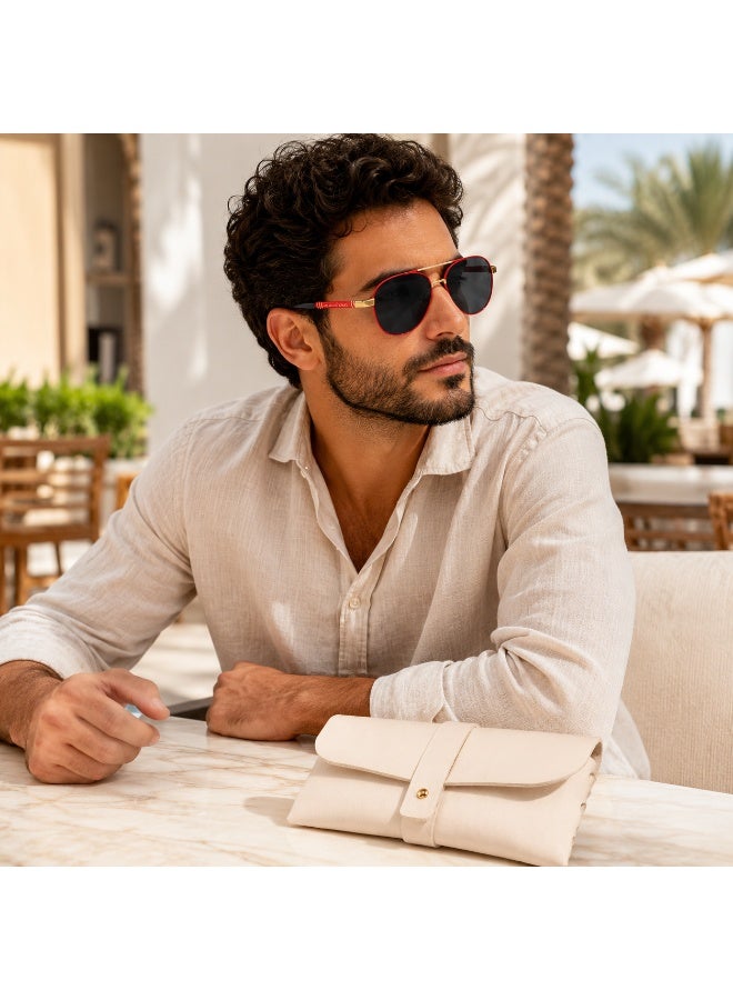 Classic Aviator Sunglasses with Protective Case,  Red - Image 4
