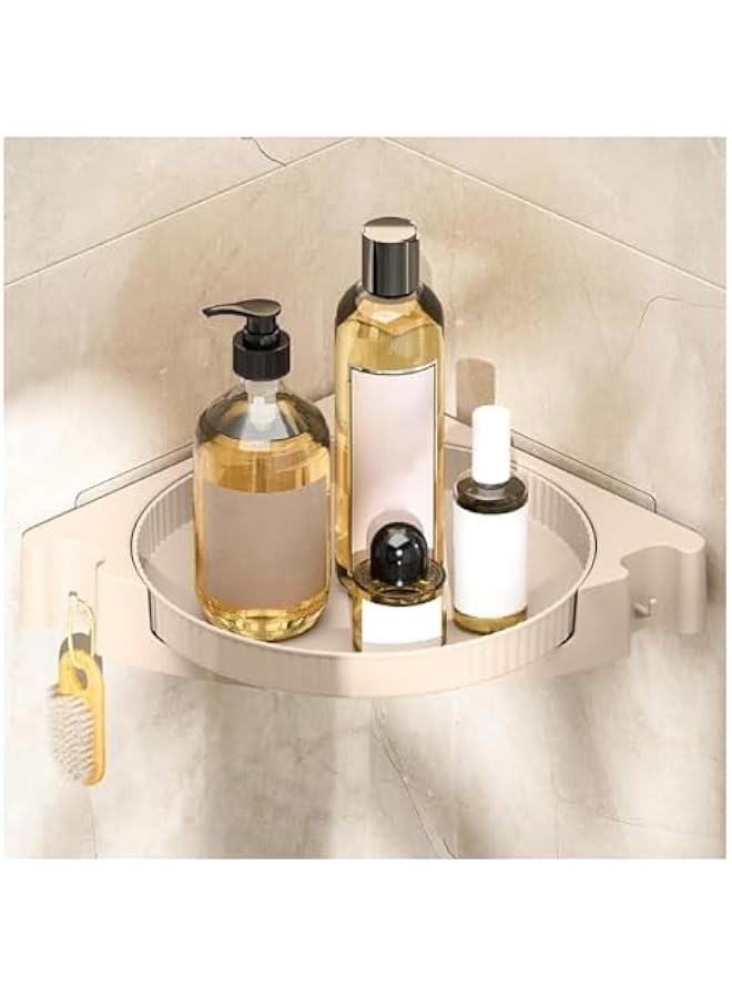 هوكور حامل دش زاوية، منظم دش، رف دش زاوية دوار 360 درجة مع رف منشفة، ارفف تثبت على الحائط بدون ثقب للحمام والمسكن والمطبخ، بيج - Image 2