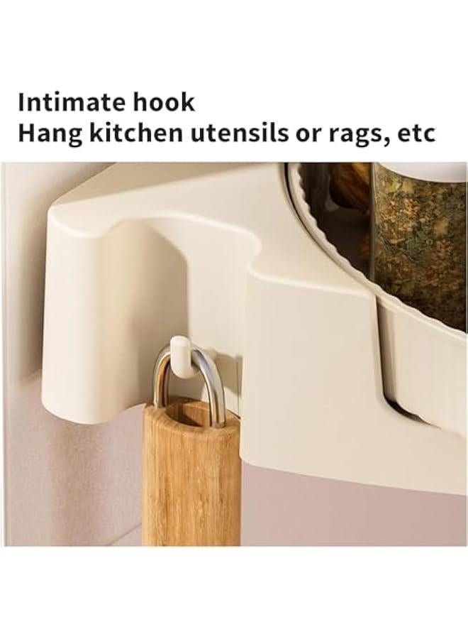 هوكور حامل دش زاوية، منظم دش، رف دش زاوية دوار 360 درجة مع رف منشفة، ارفف تثبت على الحائط بدون ثقب للحمام والمسكن والمطبخ، بيج - Image 4