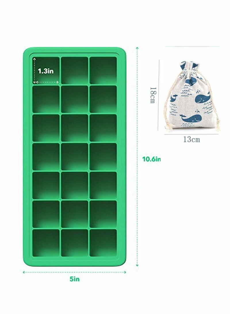 Y&D Silicone Ice Cube Trays with Plastic Lids - Set of 2 42 Small Square Cubes Covered Easy Pop Push Release Rubber Mold for Cocktails Dog Treats Water Bottles Blue Green  - Image 2