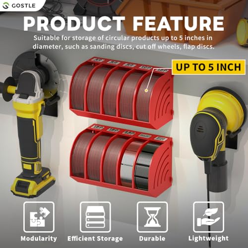 gostle 5 Inch Professional Sanding Discs Storage Bins 10 Bins Set for Efficient Organization Offset SnapOn Connection Grit Classification SpaceSaving Design and Versatile Application Red - Image 3