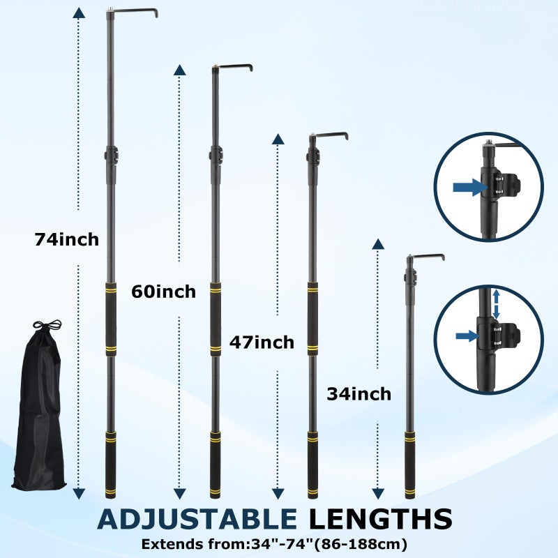 UEGHNS Bed Buddy Truck Tool, Truck Cargo Grabber telescoping 34-74" Pickup Truck Bed Retriever Tool Conveniently Store The CAR Truck RV Tools Avoid Climbing Truck Bed Efficient Cargo Retriever - Image 2
