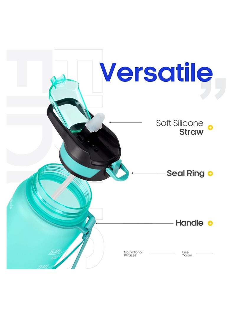 Water Bottle 1L Gym Bottle Sport Bottle Motivational Sports Bottle with Time Marker Leakproof Drinking Sport Gym Water Bottles for Fitness Gym Outdoor Handle Straw Green.