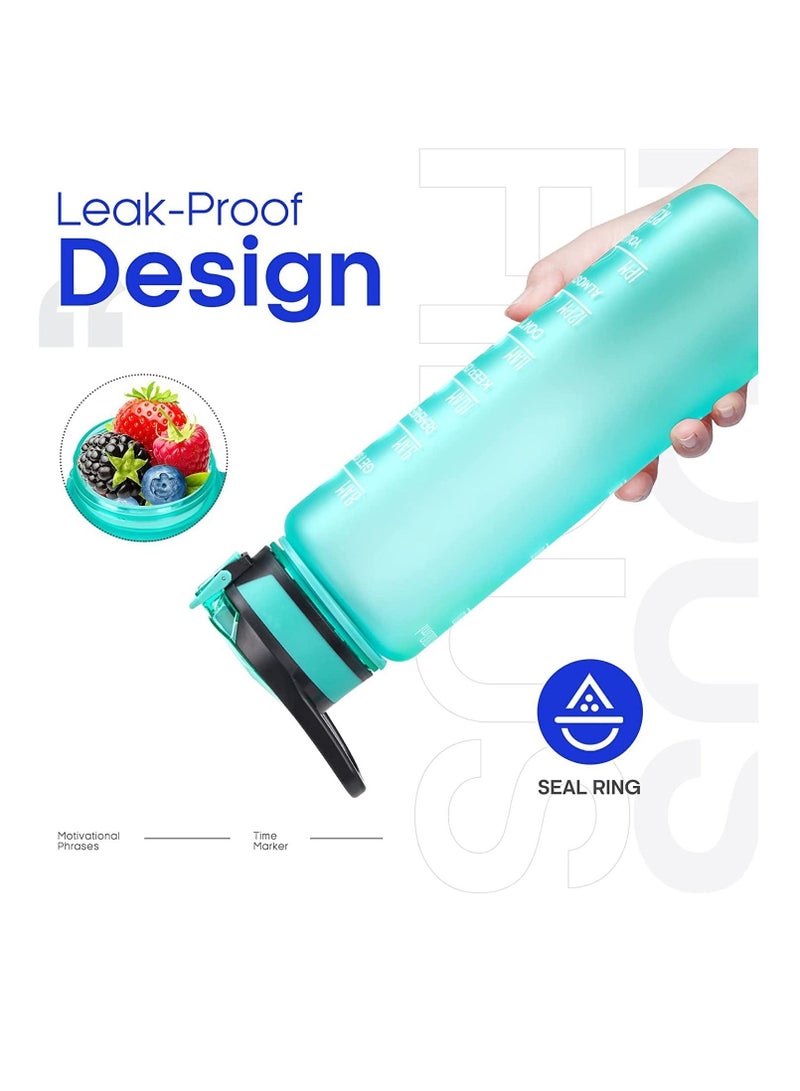 Water Bottle 1L Gym Bottle Sport Bottle Motivational Sports Bottle with Time Marker Leakproof Drinking Sport Gym Water Bottles for Fitness Gym Outdoor Handle Straw Green.