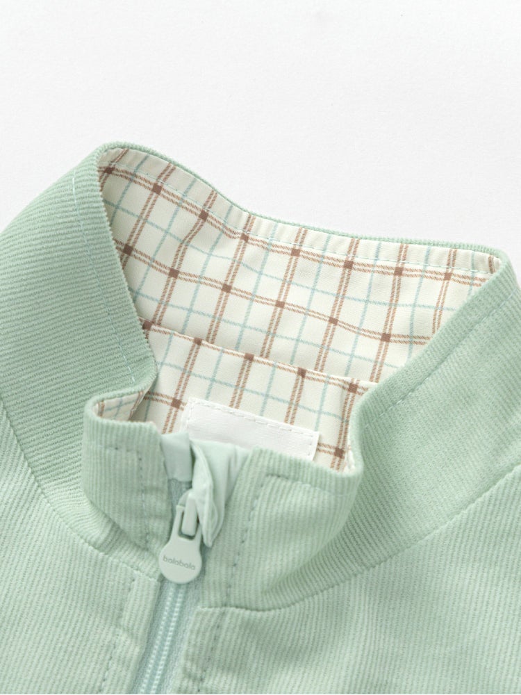 بالابالا جاكيت بسحّاب بلون موحد ولمسة كوردروي للأولاد - Image 3