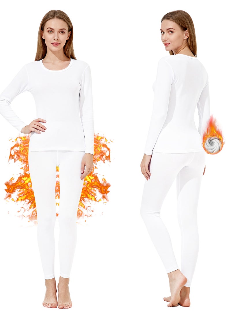 Yakiter Thermal Underwear for Women Fleece Lined Base Layer Pajama Set Cold Weather（White） - Image 1