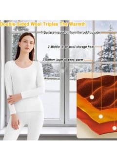 Yakiter Thermal Underwear for Women Fleece Lined Base Layer Pajama Set Cold Weather（White）  - Image 4