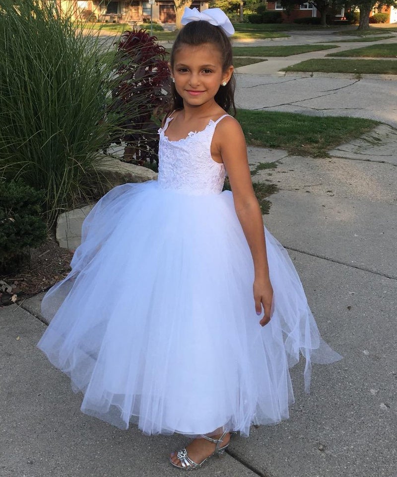 PLwedding Flower Girls Lace Tulle Ball Gowns First Communion Dresses Size 12 White - Image 3