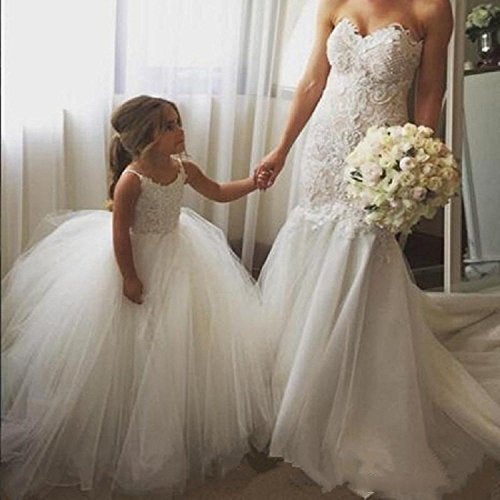 PLwedding Flower Girls Lace Tulle Ball Gowns First Communion Dresses Size 12 White - Image 5