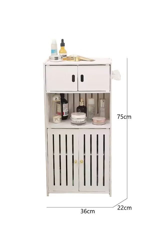 Bathroom Storage Cabinet, 4-Tier Bathroom Cabinet, Home Storage Cabinet Waterproof Floor Organizer with Double Cupboard Doors, Free Standing Storage Shelf PVC Cabinet for Toilet Paper & Shampoo - Image 2