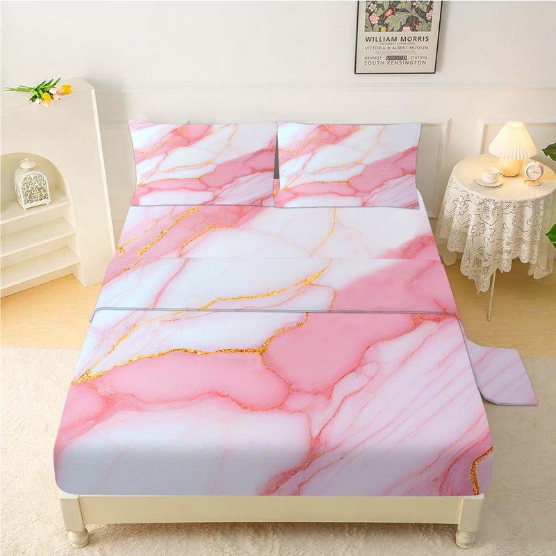 FUYEUN Pink Marble Sheets Set Twin Size Aesthetic Marbling Bedding for Kids Girls Teens Bedroom Bed  1 Flat Sheet 1 Fitted Sheet 1 Pillowcase