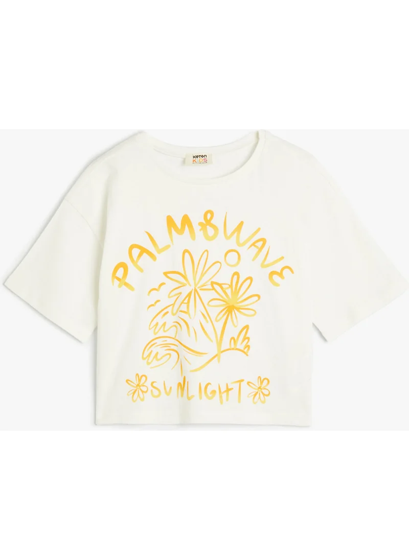 كوتون T-Shirt Tropical Printed Short Sleeve Crew Neck Cotton