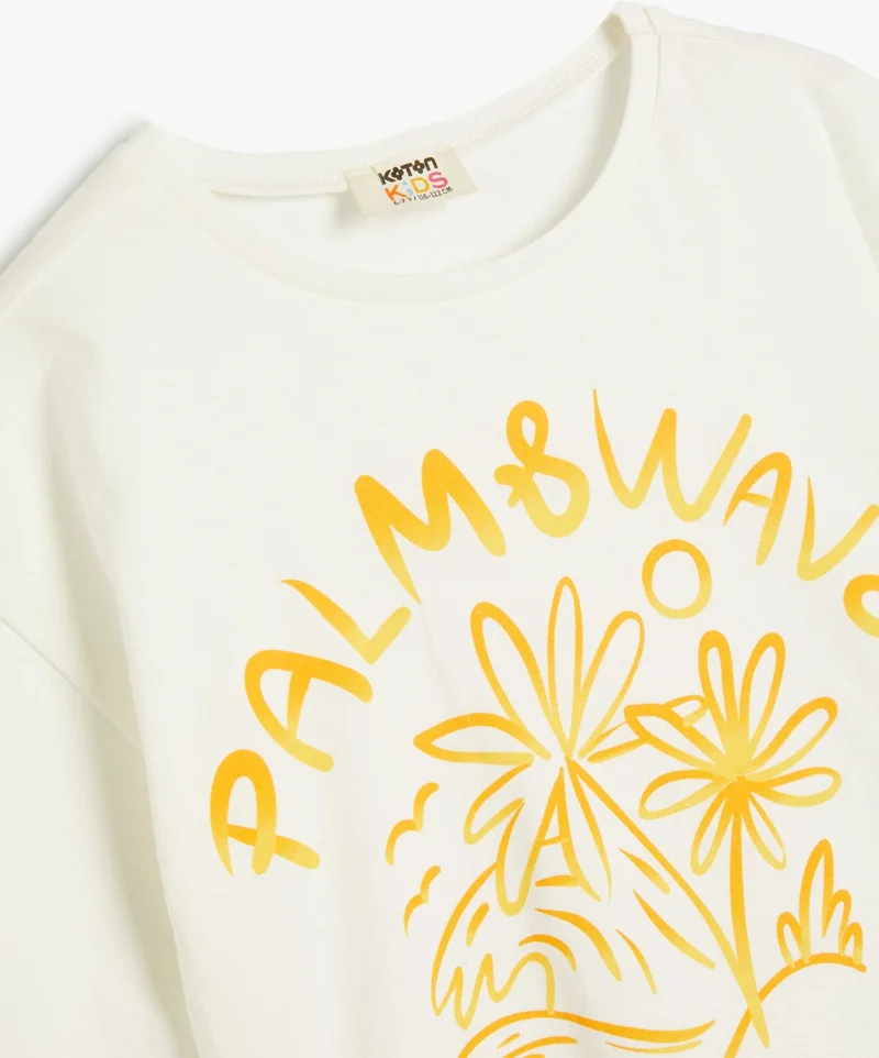 كوتون T-Shirt Tropical Printed Short Sleeve Crew Neck Cotton