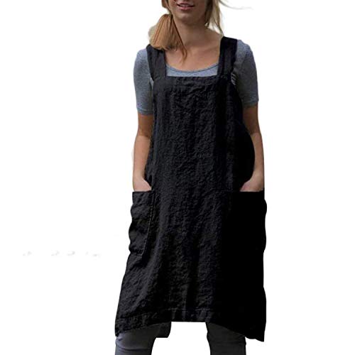 YESDOOD Cotton Linen Apron Cross Back Apron for Women with Pockets Pinafore Dress for Baking Cooking - Image 1