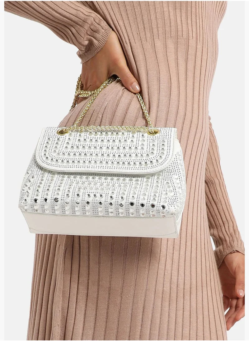 Haute Sauce Textured Magnet Lock Regular Faux Leather Hand Bag For Women