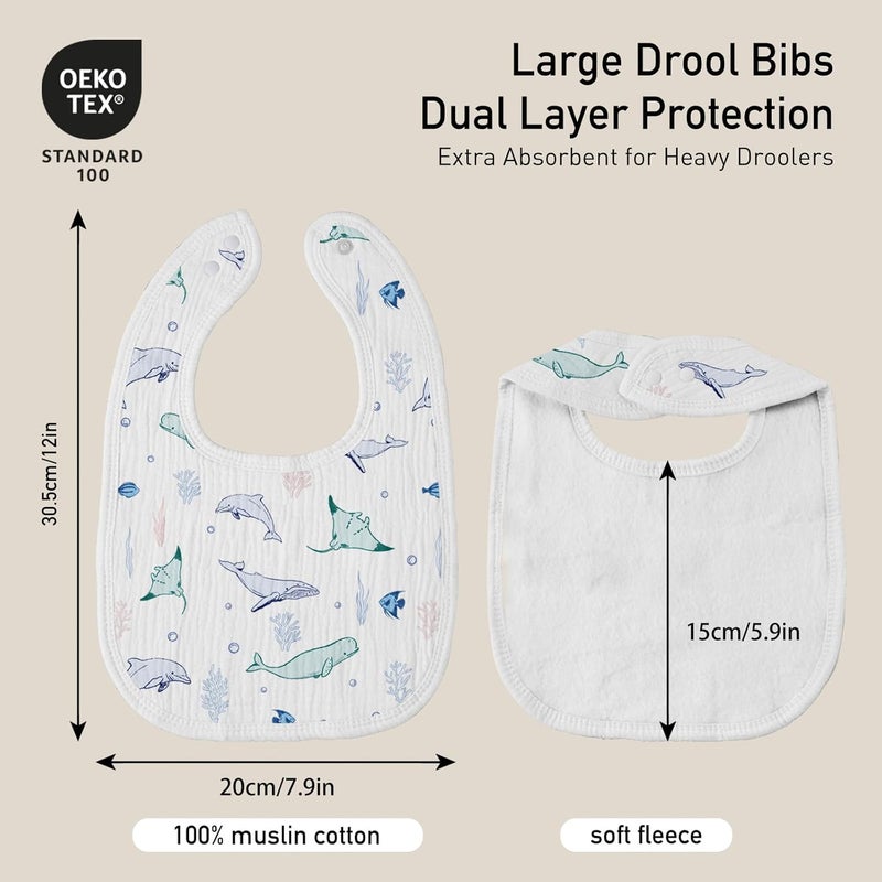 Muslin Drool Bibs for Boys Girls 6 Pack - Adjustable Baby Bibs for Drooling and Teething (Ocean Whimsy) - Image 4
