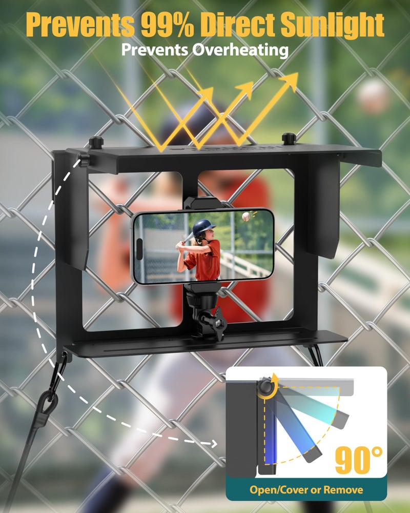 Stouchi Game Changer Mounting Kit, Fence Mount with Adjustable Sun Shade Power Bank Clip, Stable No-Shake Recording Kit for iPhone, Samsung, GoPro, Mevo Start for Baseball Softball Tennis - Image 2
