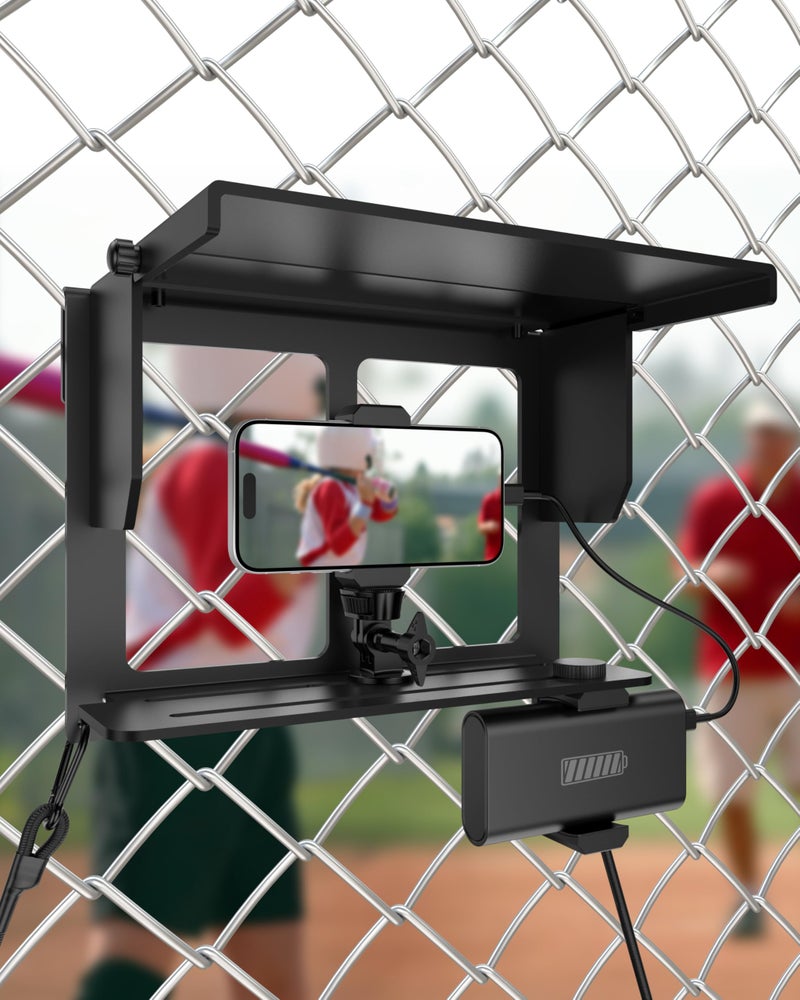 Stouchi Game Changer Mounting Kit, Fence Mount with Adjustable Sun Shade Power Bank Clip, Stable No-Shake Recording Kit for iPhone, Samsung, GoPro, Mevo Start for Baseball Softball Tennis - Image 1