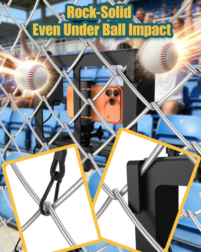 Stouchi Game Changer Mounting Kit, Fence Mount with Adjustable Sun Shade Power Bank Clip, Stable No-Shake Recording Kit for iPhone, Samsung, GoPro, Mevo Start for Baseball Softball Tennis - Image 3