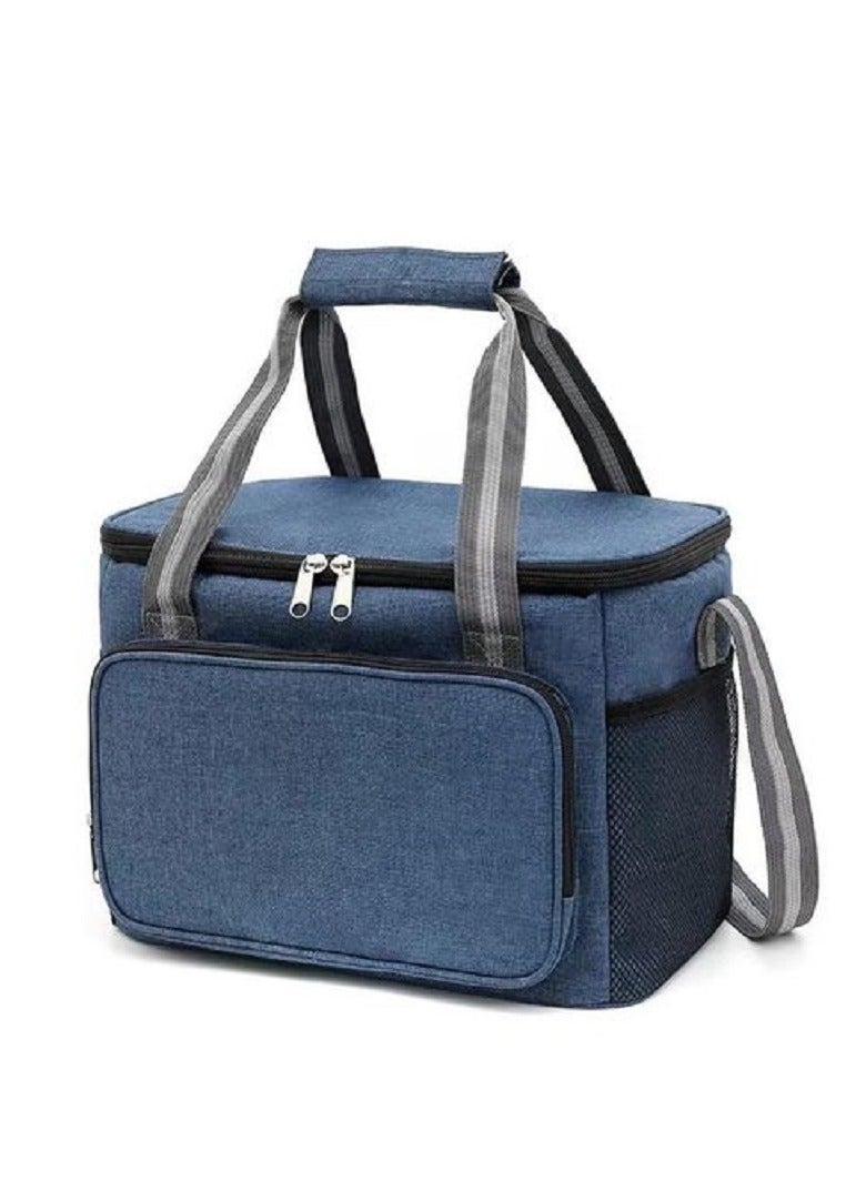حقيبة غداء معزولة قابلة لإعادة الاستخدام سعة 14 لترًا، صندوق حمل غداء للعمل المكتبي والنزهات والشاطئ - مصنوعه من القماش التقيل ومزود من الداخل بالالومنيوم للحفاظ على حرارة الطعام - Image 1