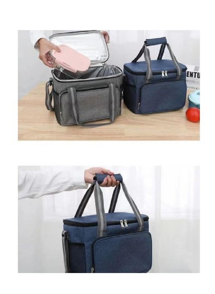 حقيبة غداء معزولة قابلة لإعادة الاستخدام سعة 14 لترًا، صندوق حمل غداء للعمل المكتبي والنزهات والشاطئ - مصنوعه من القماش التقيل ومزود من الداخل بالالومنيوم للحفاظ على حرارة الطعام - Image 2