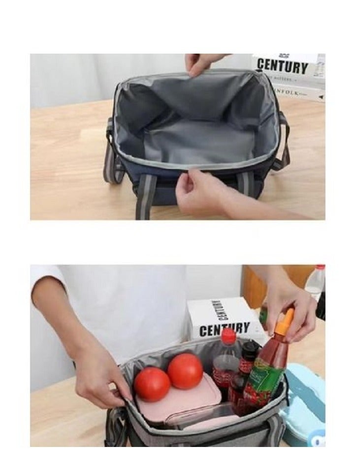 حقيبة غداء معزولة قابلة لإعادة الاستخدام سعة 14 لترًا، صندوق حمل غداء للعمل المكتبي والنزهات والشاطئ - مصنوعه من القماش التقيل ومزود من الداخل بالالومنيوم للحفاظ على حرارة الطعام - Image 3