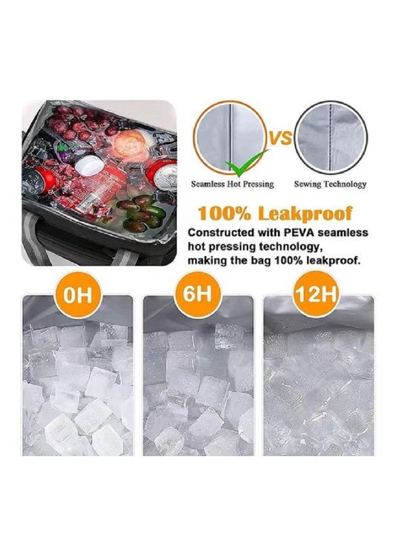 حقيبة غداء معزولة قابلة لإعادة الاستخدام سعة 14 لترًا، صندوق حمل غداء للعمل المكتبي والنزهات والشاطئ - مصنوعه من القماش التقيل ومزود من الداخل بالالومنيوم للحفاظ على حرارة الطعام - Image 4