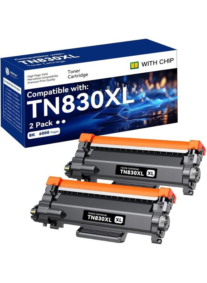 belietop خراطيش حبر TN830XL بديل عالي السعة لطابعة Brother TN830 TN-830 TN830 XL TN-830XL تستخدم مع طابعات HL-L2460DW DCP-L2640DW HL-L2405W MFC-L2820DW HL-L2480DW (2 أسود) - Image 1