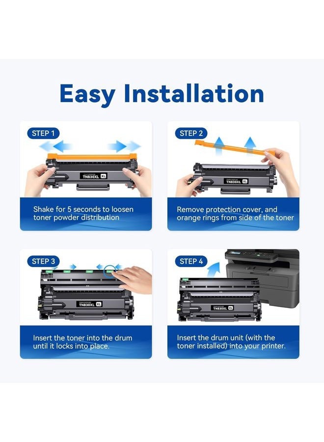 belietop خراطيش حبر TN830XL بديل عالي السعة لطابعة Brother TN830 TN-830 TN830 XL TN-830XL تستخدم مع طابعات HL-L2460DW DCP-L2640DW HL-L2405W MFC-L2820DW HL-L2480DW (2 أسود) - Image 4