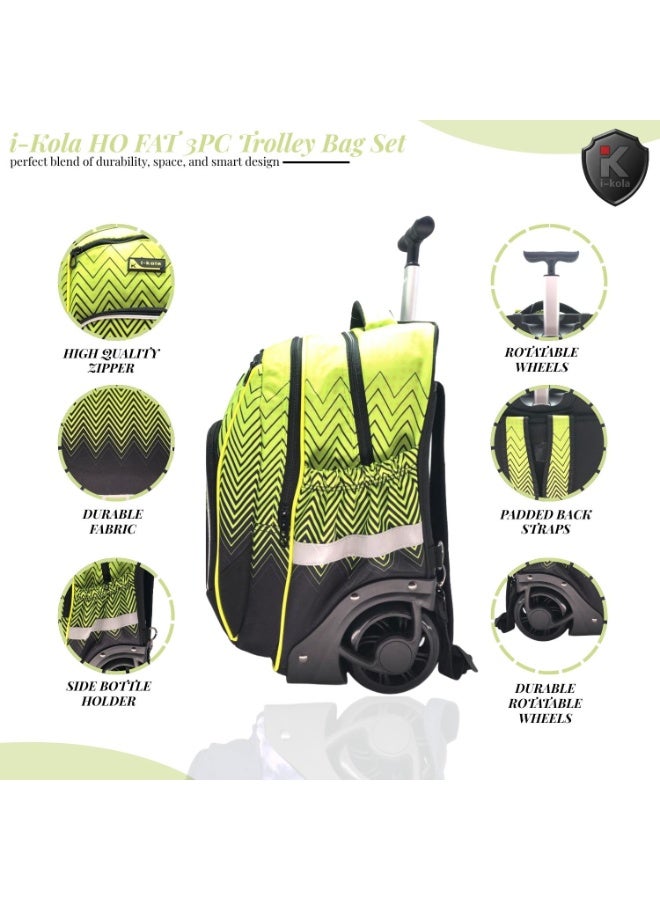 i-kola Zig Zag Green/Black 18T3 HO FAT 18-Inch 3PC School Trolley Bag Set for Boys & Girls | Rolling Luggage Set with Lunch Bag & Pencil Case(I-70002 18TB3)  - Image 3