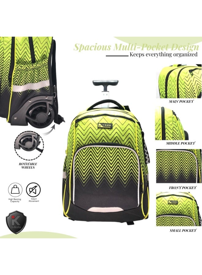 i-kola Zig Zag Green/Black 18T3 HO FAT 18-Inch 3PC School Trolley Bag Set for Boys & Girls | Rolling Luggage Set with Lunch Bag & Pencil Case(I-70002 18TB3)  - Image 4