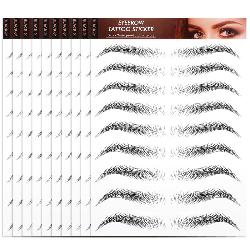 YUXIANLB 10 Sheets Waterproof Eyebrow Tattoo Fake Eyebrows Sticker 4D HairLike Eyebrow Tattoos Stickers Temporary Eyebrow Tattoo For Women LongLasting Eyebrow Christmas For Makeup BeginnerBlack01