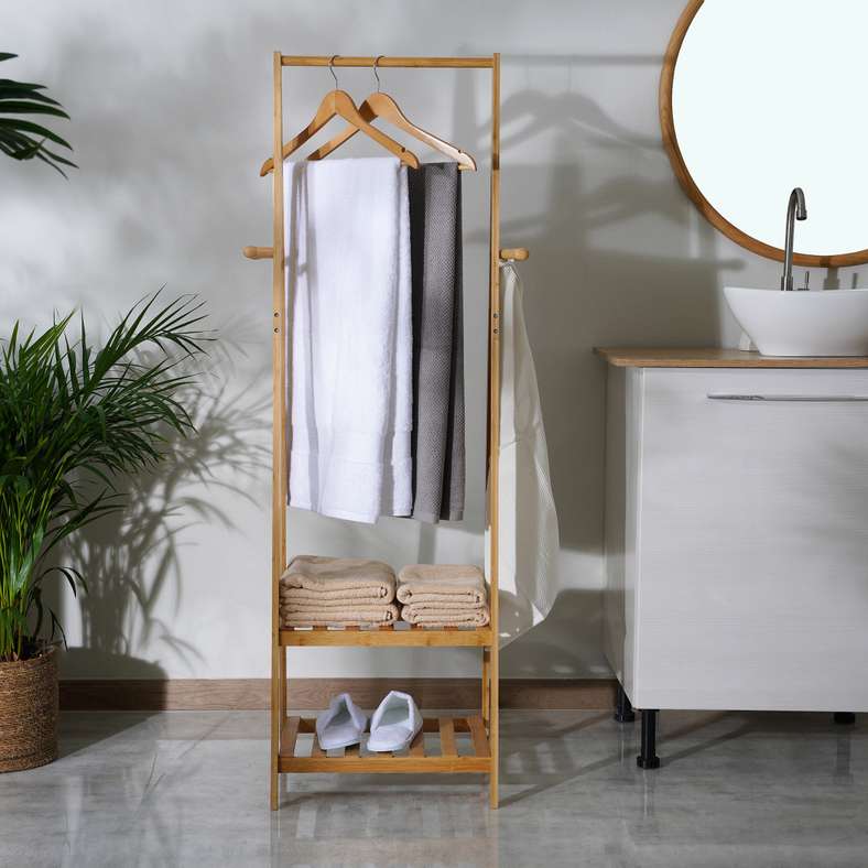 Natura Bamboo Cloth Rack with 2-Tier Storage Shelves 45x35.5x149cm - Natural