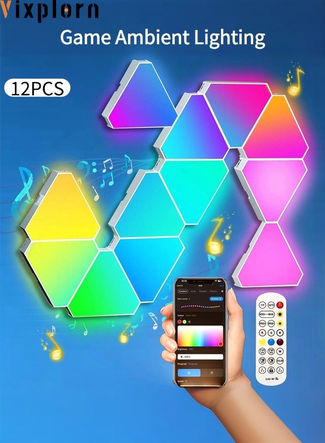 فيكسبلورن مصابيح LED مثلثة لغرف الألعاب، مصابيح حائط مثلثة RGB لغرف النوم، مصابيح LED ليلية مثلثة WiFi 5V USB، مصابيح حائط زخرفية إبداعية لغرف الألعاب، لوحات إضاءة منزلية ذكية، تدعم التطبيقات/الأوامر الصوتية/التحكم عن بعد، مصابيح زخرفية متزامنة مع الموسيقى لغرف الألعاب. - Image 1