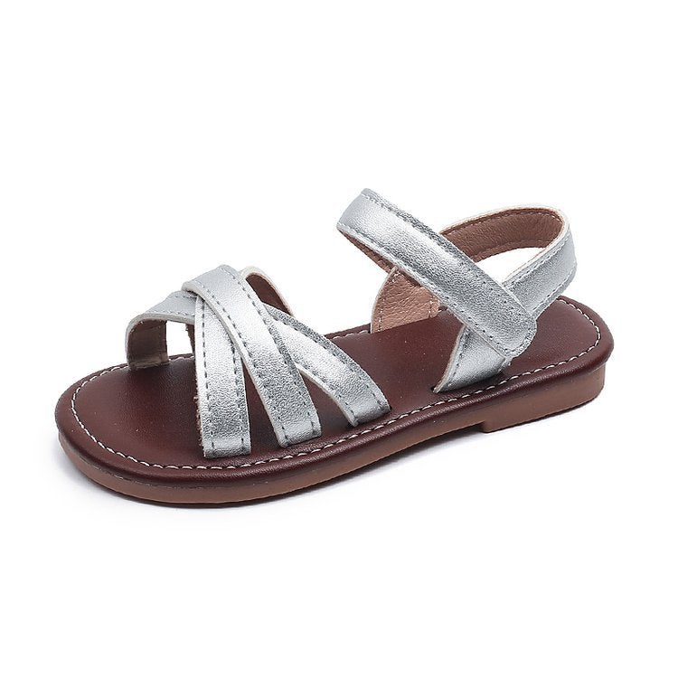 Children'S Sandals 2025 Summer Korean Style Girls Cross Open Toe Princess Sandals Little Girls Soft Sole Beach Shoes - Image 1