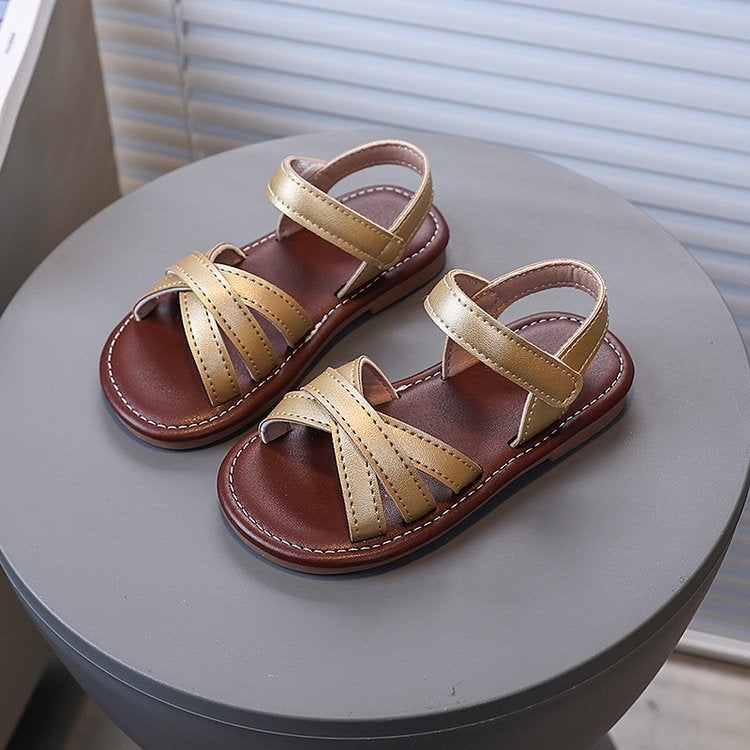 Children'S Sandals 2025 Summer Korean Style Girls Cross Open Toe Princess Sandals Little Girls Soft Sole Beach Shoes - Image 5