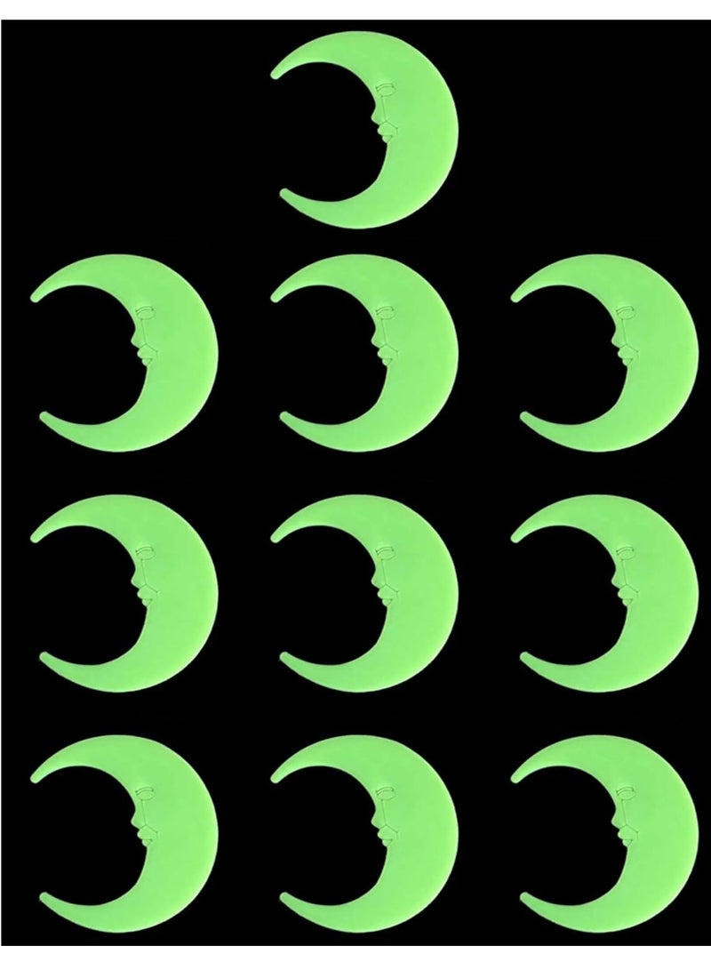 Rubik 10 Pieces Glow in The Dark Moon 8cm Self Adhesive, Luminous Absorb Light During The Day and Shine At Night for Wall Kids Children Room Decoration - Green - Image 1