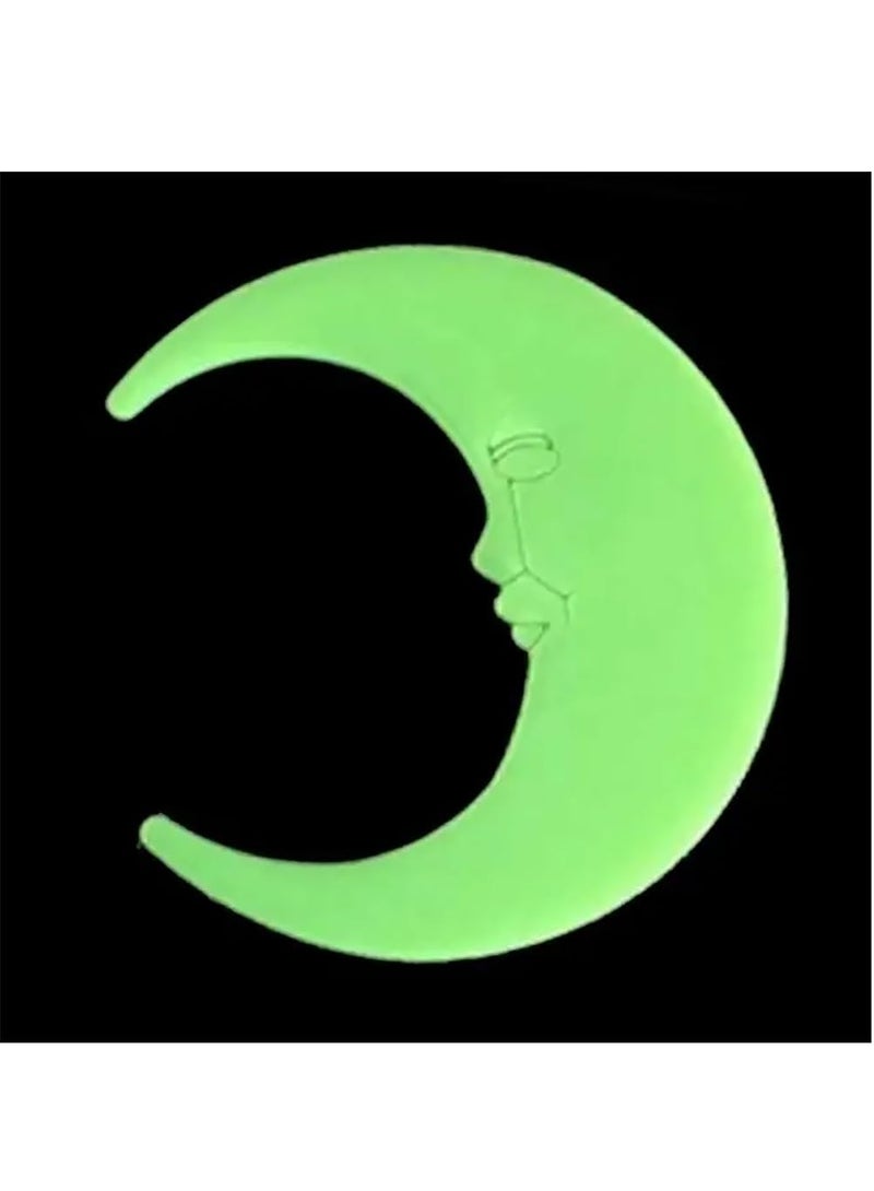 Rubik 10 Pieces Glow in The Dark Moon 8cm Self Adhesive, Luminous Absorb Light During The Day and Shine At Night for Wall Kids Children Room Decoration - Green - Image 2
