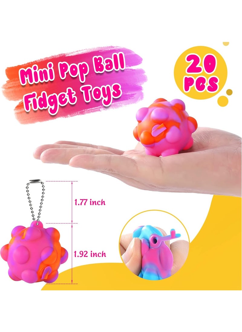 SNW - Pop Ball Its Mini Fidget Toys Bulk 20 PCS 3D Stress Balls Fidgets for Classroom Prizes Easter Basket Stuffers for Kids Party Favors Squeeze Toys It Poppers Keychain Autism Sensory Toys Pack - Image 1