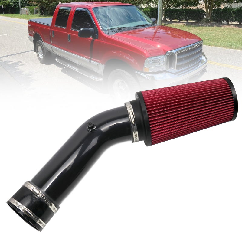 RULLINE 4 Air Intake System Air Intake Pipe with Oiled Filter Compatible with Ford F250 F350 F450 73L Powerstroke Diesel 199952003 Red